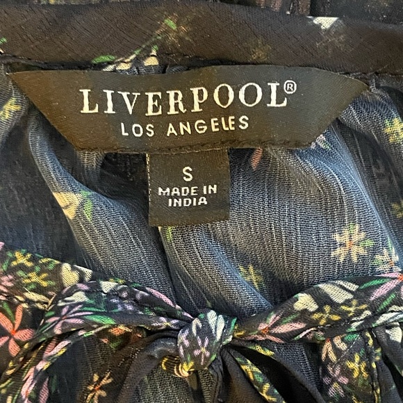 Liverpool Long Sleeve Sheer V Neck Top Tassel Ties Black Floral Print Size S - Picture 8 of 10